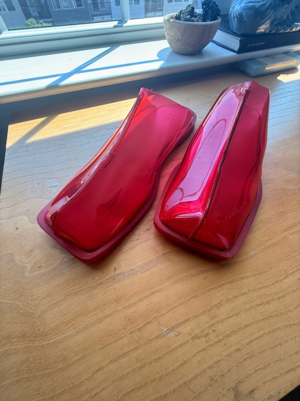 Glossy Red Patent Square-Toe Slip-Ons